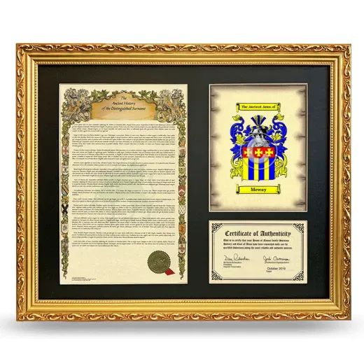 Meway Framed Surname History and Coat of Arms- Gold