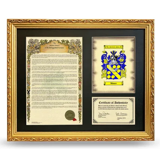 Moner Framed Surname History and Coat of Arms- Gold