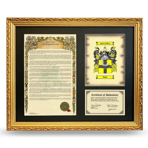 Raitt Framed Surname History and Coat of Arms- Gold