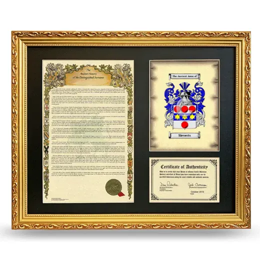 Sieverts Framed Surname History and Coat of Arms- Gold