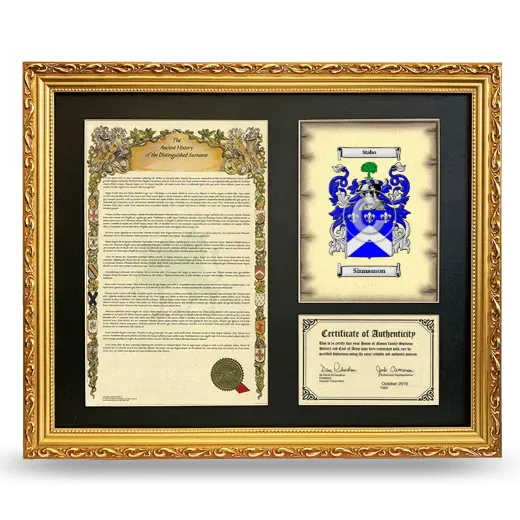 Sinnamon Framed Surname History and Coat of Arms- Gold