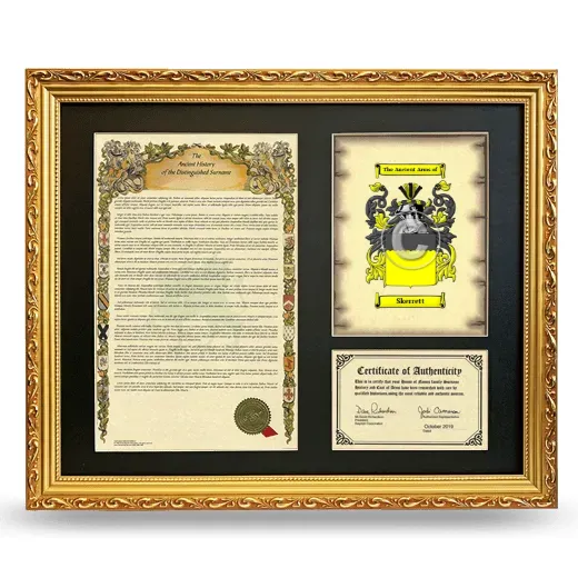 Skerrett Framed Surname History and Coat of Arms- Gold