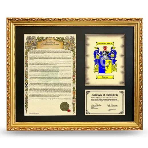 Tarves Framed Surname History and Coat of Arms- Gold
