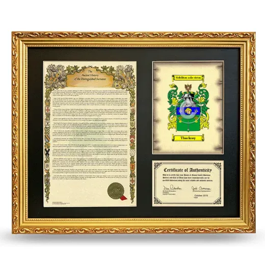 Thackray Framed Surname History and Coat of Arms- Gold
