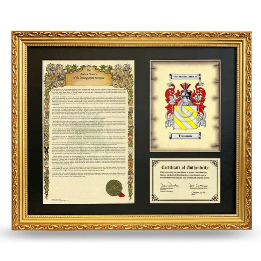 Tommos Framed Surname History and Coat of Arms- Gold