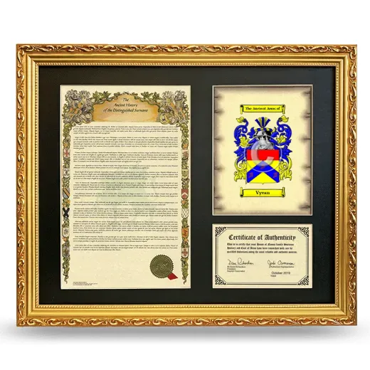 Vyvan Framed Surname History and Coat of Arms- Gold