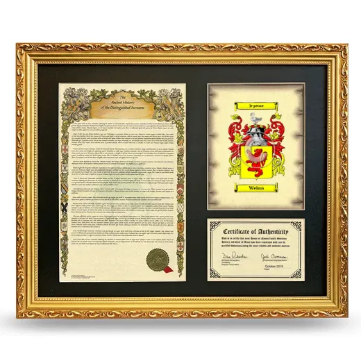 Weims Framed Surname History and Coat of Arms- Gold