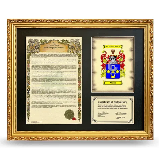 Wicki Framed Surname History and Coat of Arms- Gold