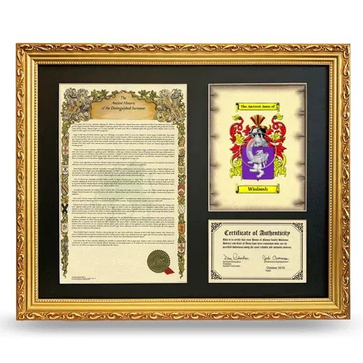 Winbush Framed Surname History and Coat of Arms- Gold