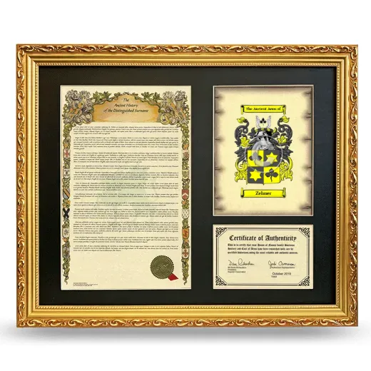 Zehner Framed Surname History and Coat of Arms- Gold
