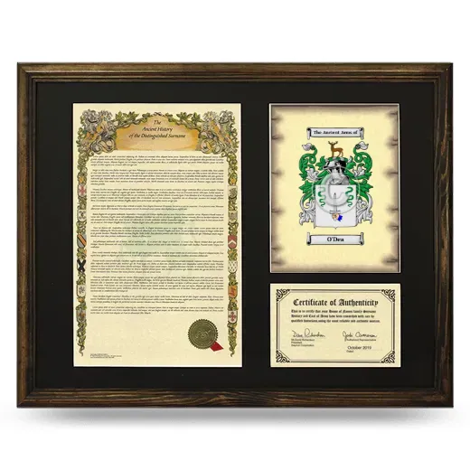 O'Dea Framed Surname History and Coat of Arms - Brown