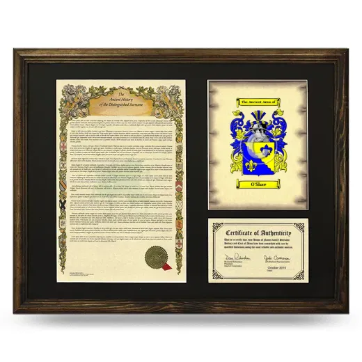 O'Shae Framed Surname History and Coat of Arms - Brown