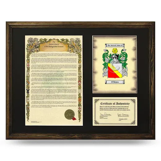 O'Steen Framed Surname History and Coat of Arms - Brown