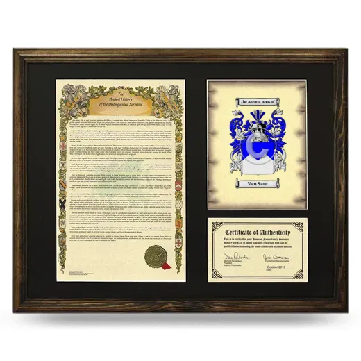 Van Sant Framed Surname History and Coat of Arms - Brown