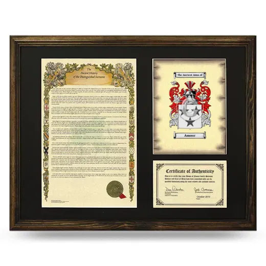 Amour Framed Surname History and Coat of Arms - Brown