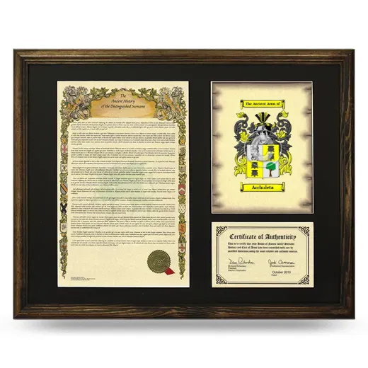 Archuleta Framed Surname History and Coat of Arms - Brown