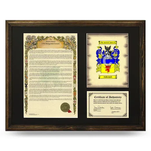 Ashcomb Framed Surname History and Coat of Arms - Brown