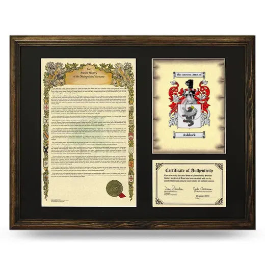 Ashlock Framed Surname History and Coat of Arms - Brown