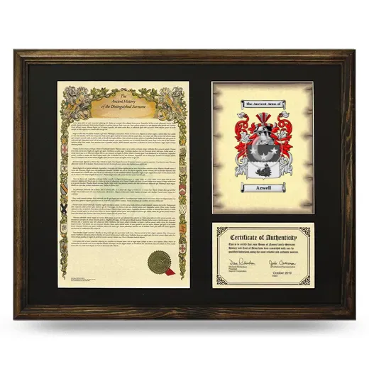 Azwell Framed Surname History and Coat of Arms - Brown