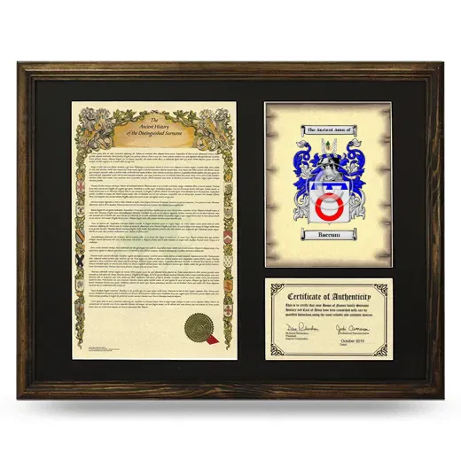Baccum Framed Surname History and Coat of Arms - Brown