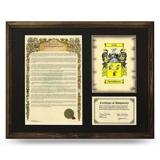Bartholomew Framed Surname History and Coat of Arms - Brown