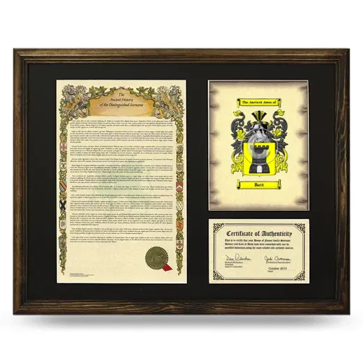Batt Framed Surname History and Coat of Arms - Brown