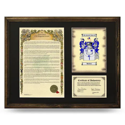 Batten Framed Surname History and Coat of Arms - Brown