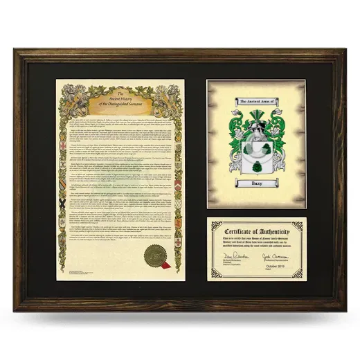 Bazy Framed Surname History and Coat of Arms - Brown