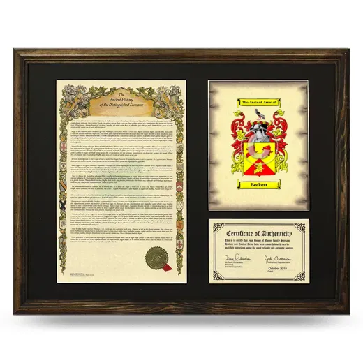 Beckett Framed Surname History and Coat of Arms - Brown