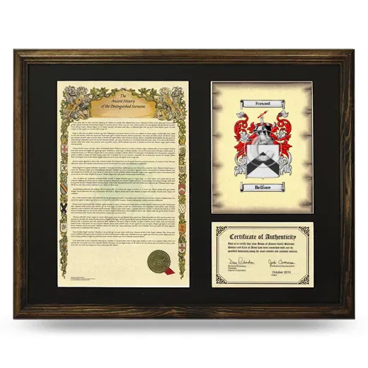 Belfore Framed Surname History and Coat of Arms - Brown