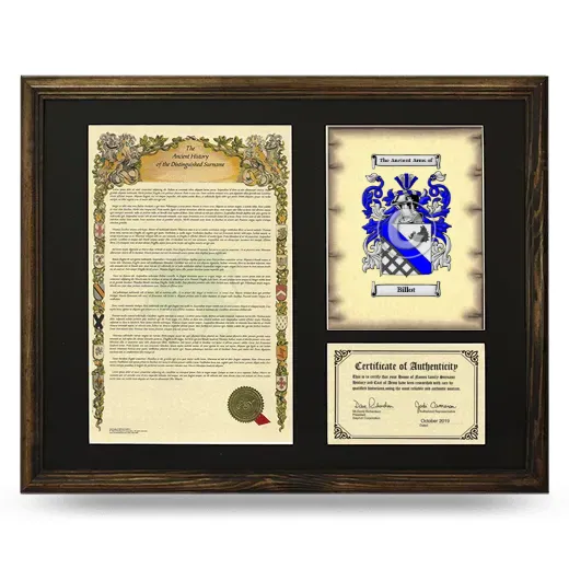 Billot Framed Surname History and Coat of Arms - Brown