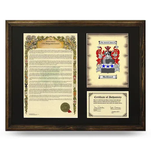 Blackbeard Framed Surname History and Coat of Arms - Brown