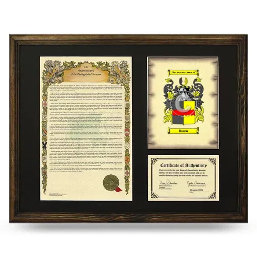Boren Framed Surname History and Coat of Arms - Brown