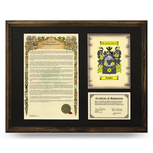 Boudier Framed Surname History and Coat of Arms - Brown