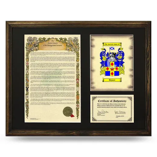 Bryant Framed Surname History and Coat of Arms - Brown