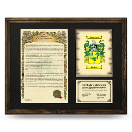 Bushon Framed Surname History and Coat of Arms - Brown