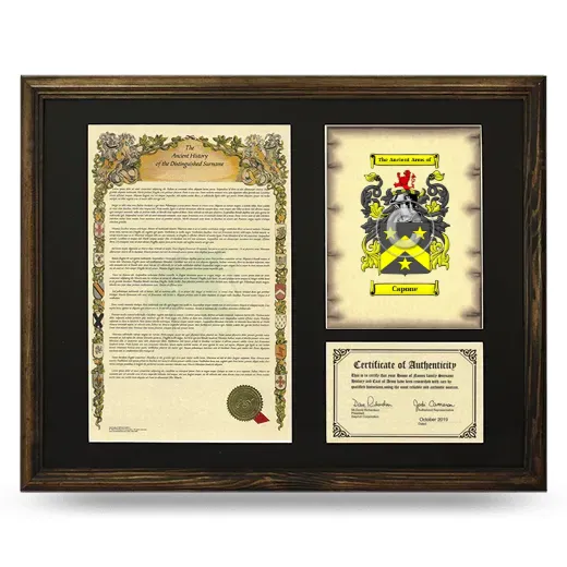 Capone Framed Surname History and Coat of Arms - Brown