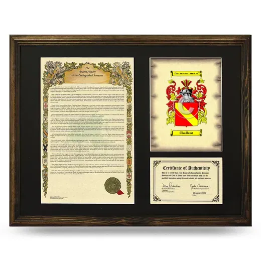 Challant Framed Surname History and Coat of Arms - Brown