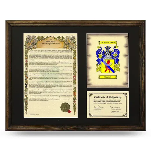 Chiarot Framed Surname History and Coat of Arms - Brown