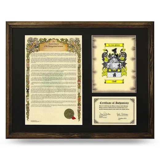 Cleff Framed Surname History and Coat of Arms - Brown