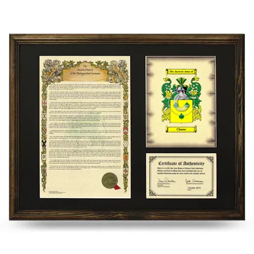 Cleree Framed Surname History and Coat of Arms - Brown