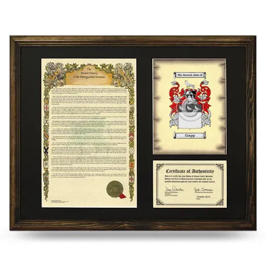 Crapp Framed Surname History and Coat of Arms - Brown