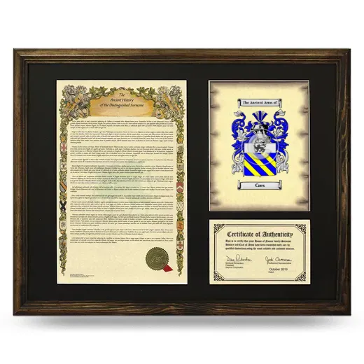 Cres Framed Surname History and Coat of Arms - Brown