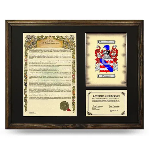 D'aumary Framed Surname History and Coat of Arms - Brown