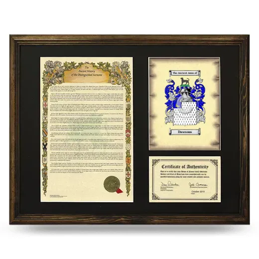 Dawsons Framed Surname History and Coat of Arms - Brown