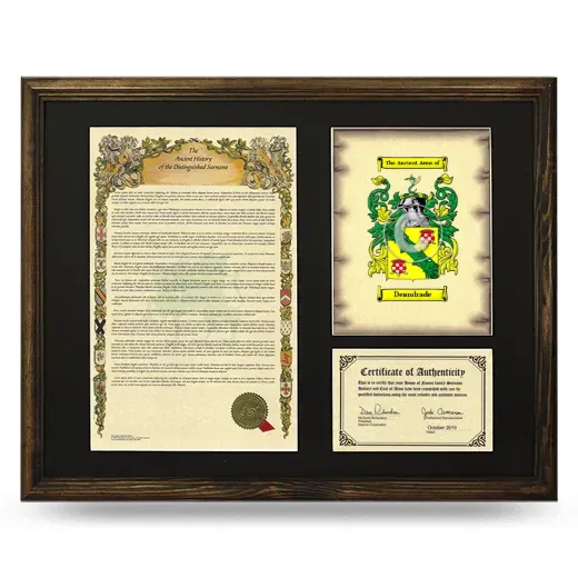 Deandrade Framed Surname History and Coat of Arms - Brown