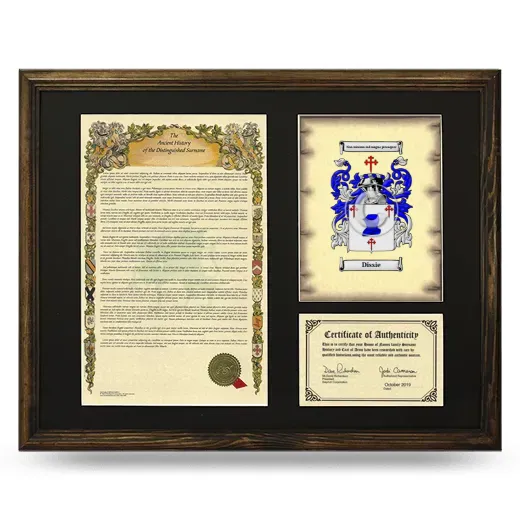 Dissie Framed Surname History and Coat of Arms - Brown