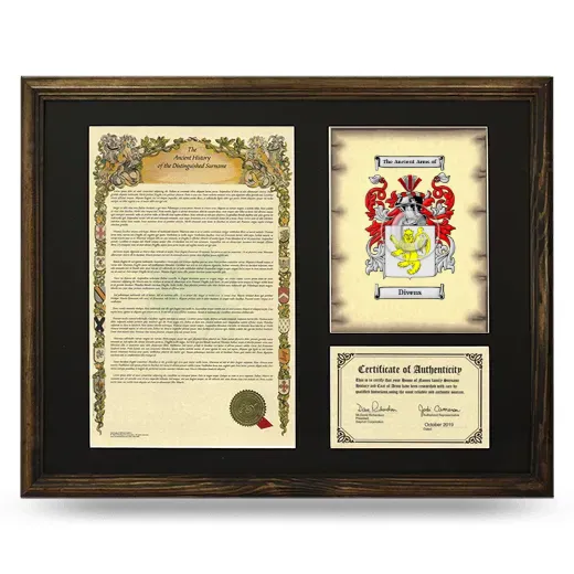Divens Framed Surname History and Coat of Arms - Brown