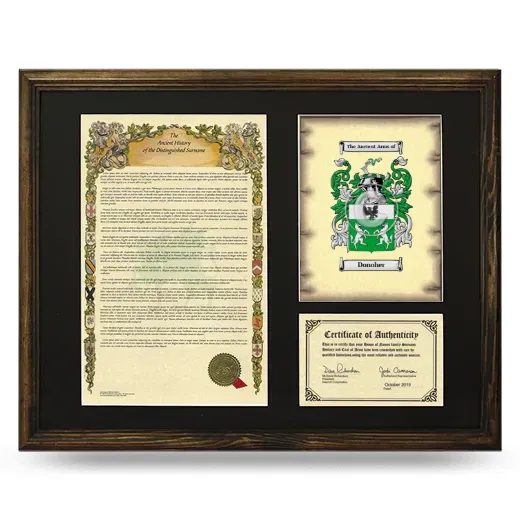 Donoher Framed Surname History and Coat of Arms - Brown