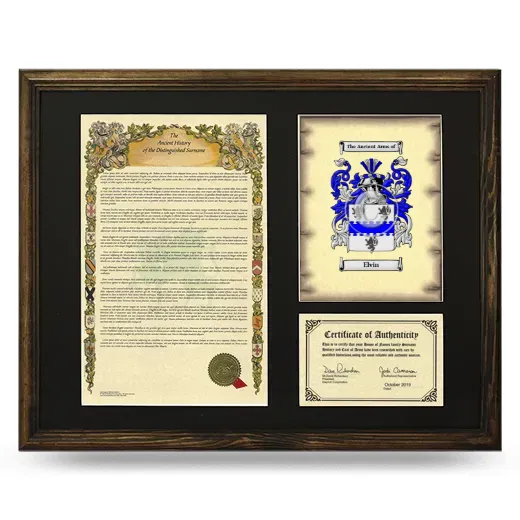 Elvin Framed Surname History and Coat of Arms - Brown